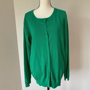 Woman Within size medium green cardigan with small polka dots NWT office work